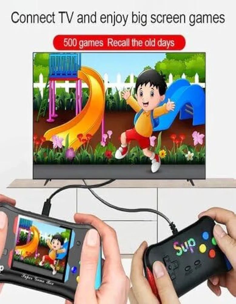 X7M 3.5 inch Game Console Built-in 500+ Video Games TV Support with AV Cable Output and 1 Joystick Rechargeable Game Box (Black). 