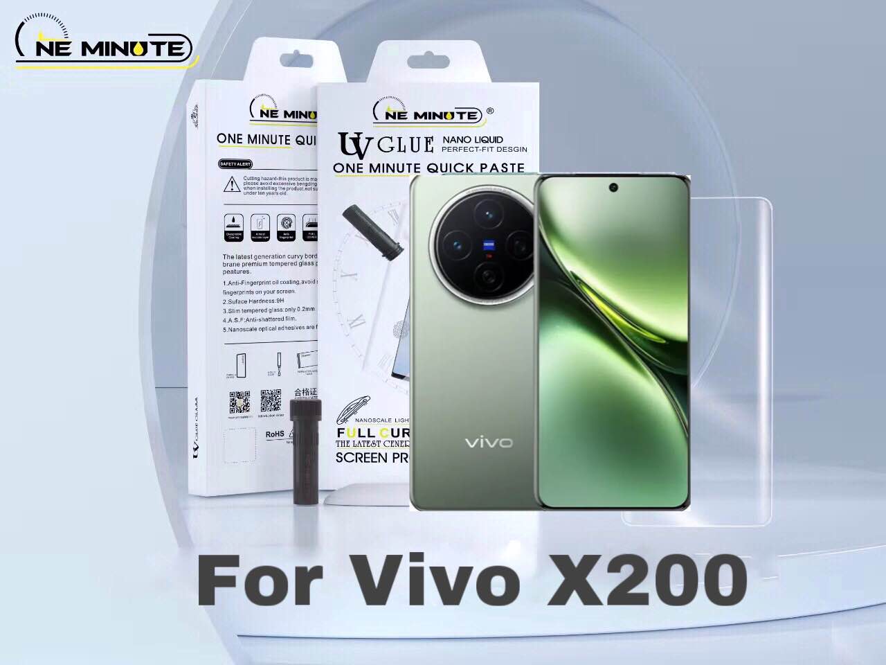 UV Glue Curved Tempered Glass Screen Protector For Vivo X200 Screen Guard Gorilla Glass Protector With Easy Installation Kit (Vivo X200). 