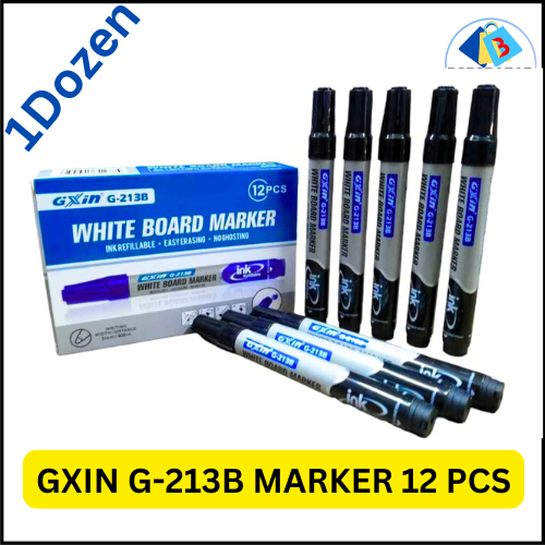 GXin G-213B Black Refillable Whiteboard Marker Pen - 12pcs