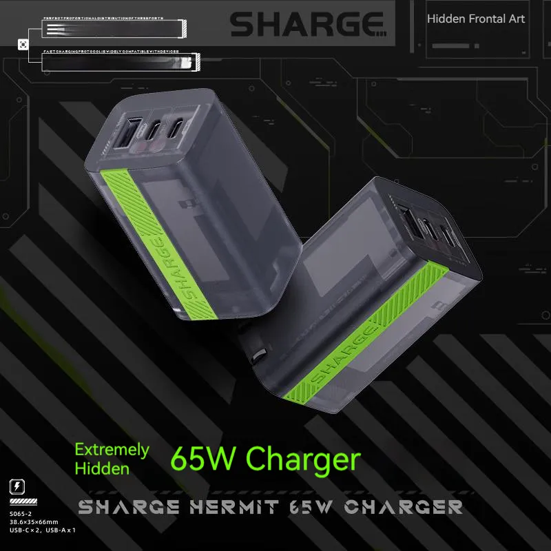 Sharge/Shargeek 65W gallium nitride type-c charger PD multi-port fast charge laptop 65W charging head 2C1A global product ( 1 year replacement warranty. 
