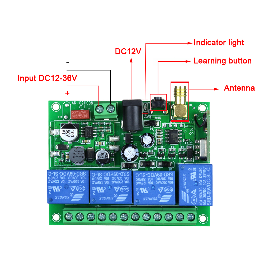 Smart Multiple AC 110V 220V 10A 433MHz 4 Channel Wireless Relay RF Remote Control Switch Receiver + 4CH Metal Transmitter. 