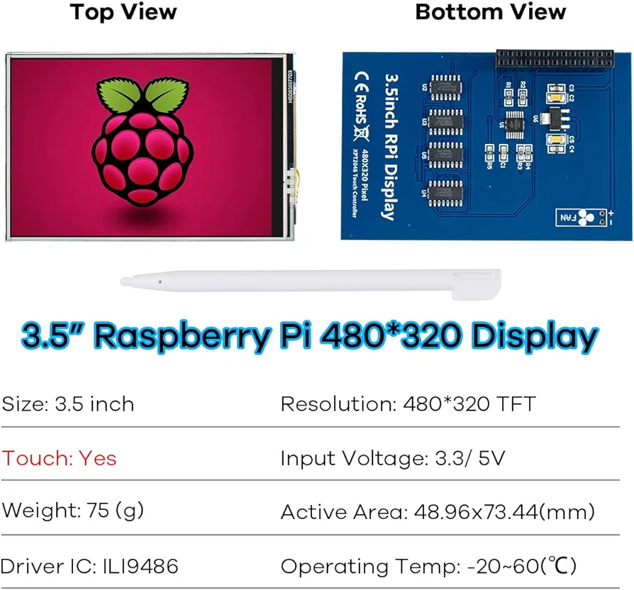 3.5 Inch Touch Screen TFT LCD Display Board Module for Raspberry Pi A, B, A+, B+, 2B, 3B, 3B+,4B,5. 