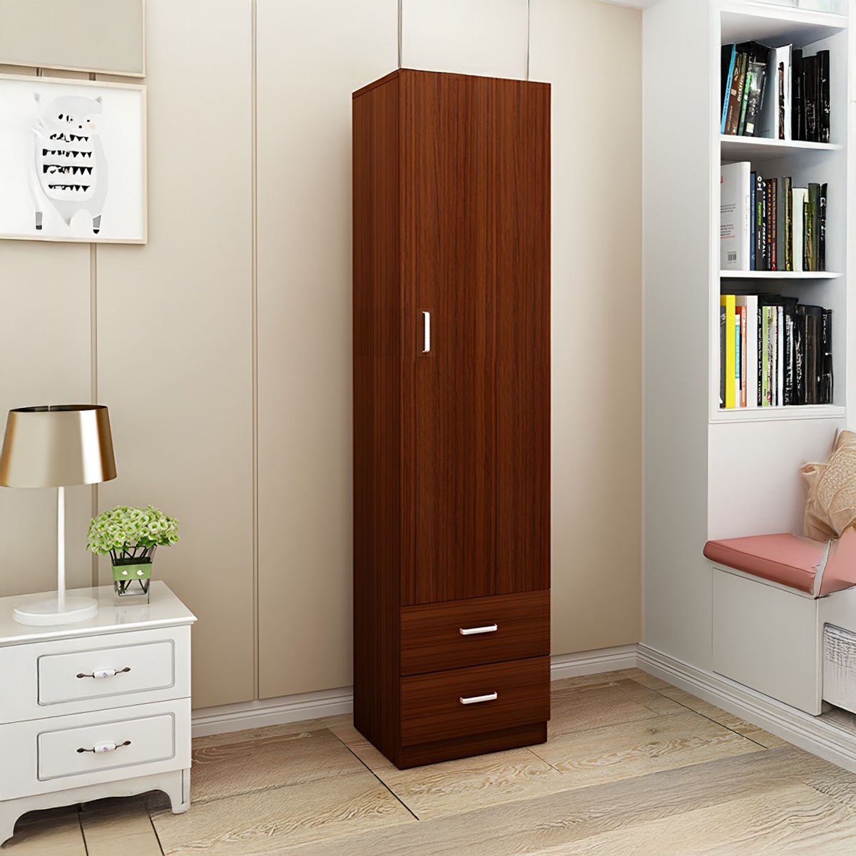 72*18 Sleek Single-Part Almirah Cupboard 1 Door 2 Drawer Almari Cabinet with Modern Design