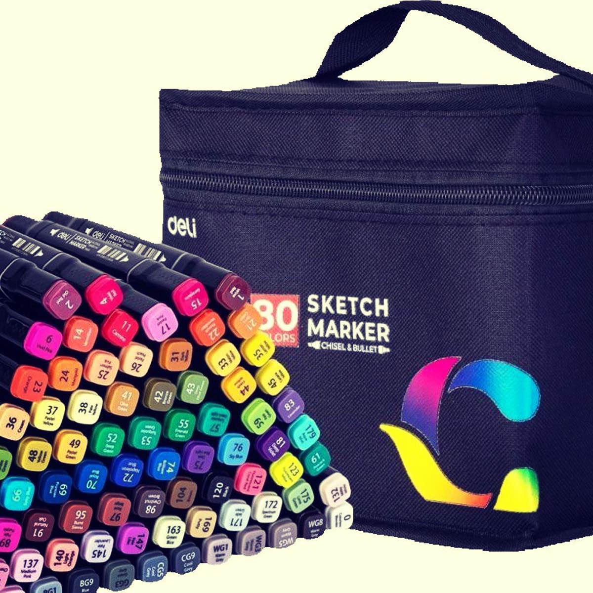 Deli 80 Colors Professional Art Marker Set Alcoholl Based Sketch Marker Pen For Drawing