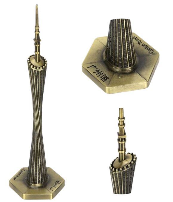 Canton Tower Model Famous Building Architecture Model Delicate Work Small Waist Vintage Office Home Decor Canton Tower Model, (Bronze)