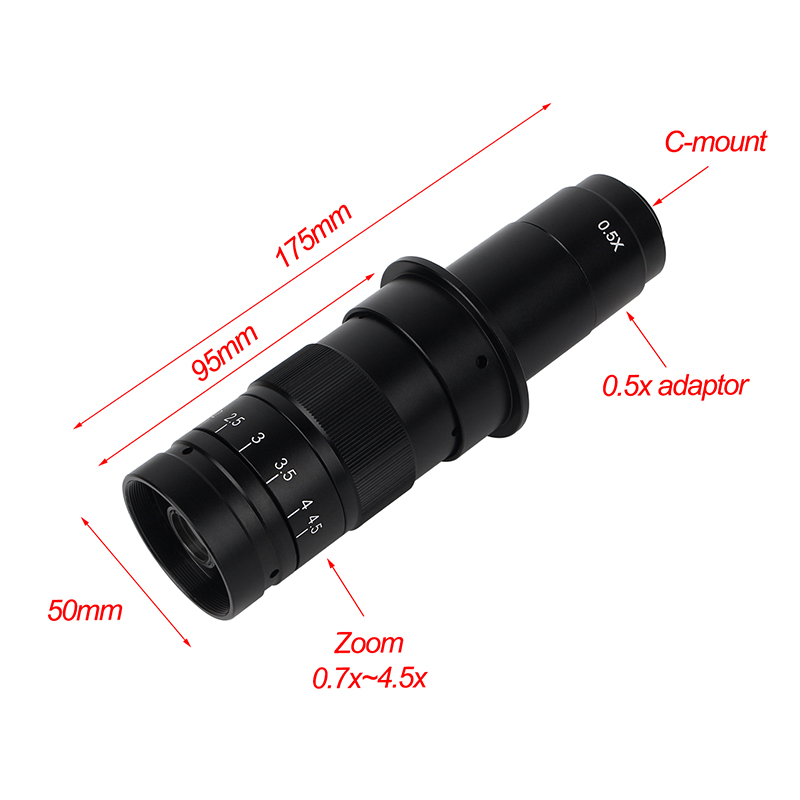 130X 180X Video Microscope Camera Objective lens 180 multiples Adjustable Zoom Lens Accessories C-MOUNT for HDMI VGA USB camera. 