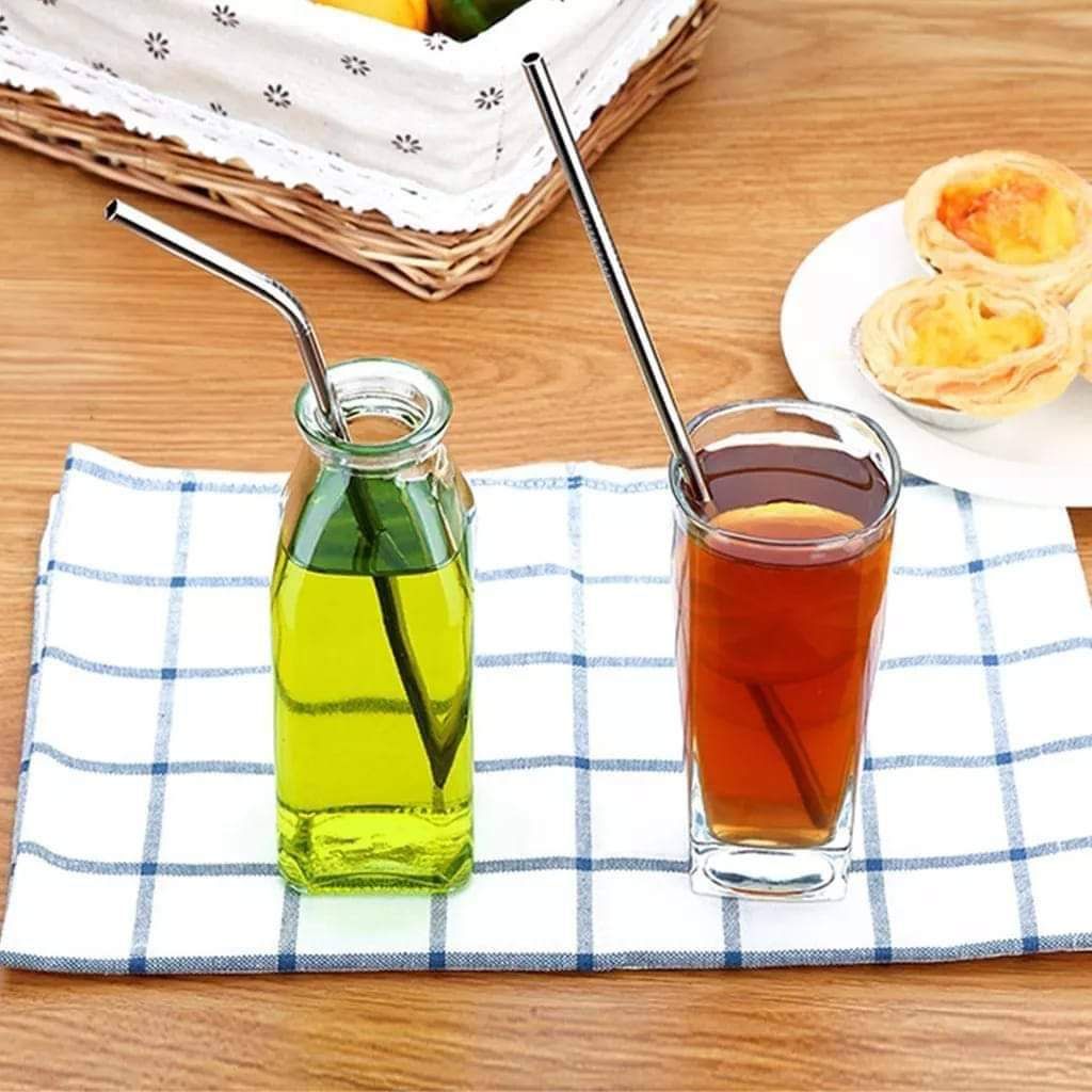 4pics set stainless steel metal drinking straw with Cleaner brush