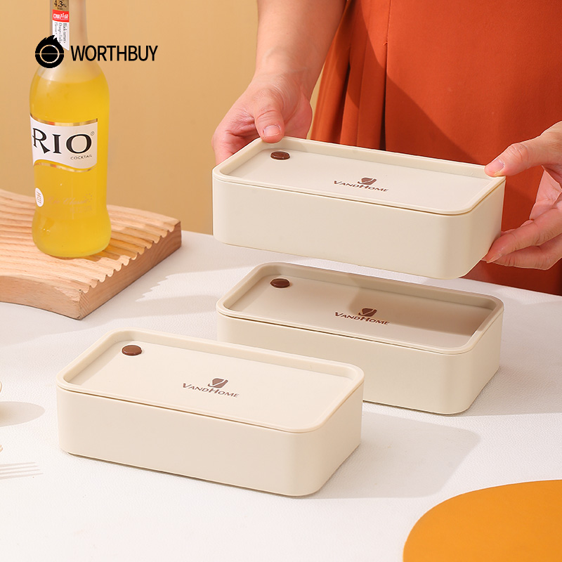 WORTHBUY Portable Lunch Box Microwave Safe Plastic Bento Box With Compartments & Sauce Box Stackable Salad Fruit Food Container. 