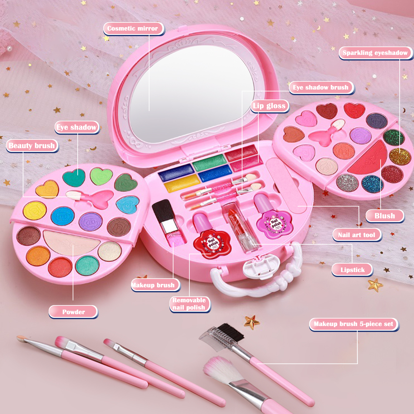 Kids Washable Makeup Girl Toys - Kids Makeup Kit for Girl, Real Make Up Set,  Birthday Gift Toys for Girl 4 5 6 7 8 9 10 Year. 