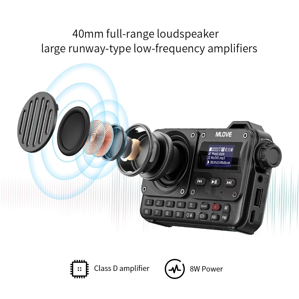 MLOVE BV800 Super-Portable Bluetooth Speaker with FM Radio,LCD Screen Display, Antenna, AUX Input, USB Disk, TF Card, MP3 Player. 