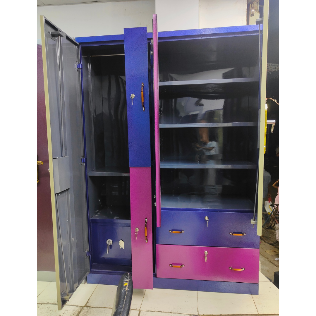 Three Door Double Churir Box and Double Drawer Steel Almirah. 