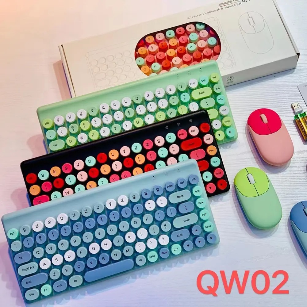 Ergonomic Keyboard and Mouse Set | 2.4Ghz USB Wireless Office Keyboard with Multi-Media Function Keys and Number Pad for PC Computer Windows | Bluetooth Keyboard Mouse Kit | Colorful Mechanical Keyboard Set | Wireless Keyboard and Mouse Combo-Nadra-QW02