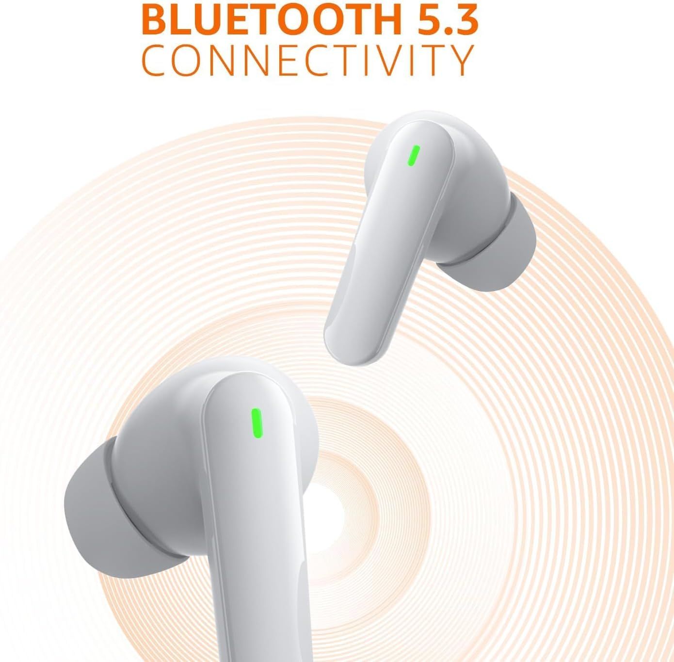 amazon basics True Wireless in-Ear Earbuds with Mic, Low-Latency Gaming Mode, Touch Control, IPX5 Water-Resistance, Bluetooth 5.3, Up to 60 Hours Play Time, Voice Assistance and Fast Charging (White). 