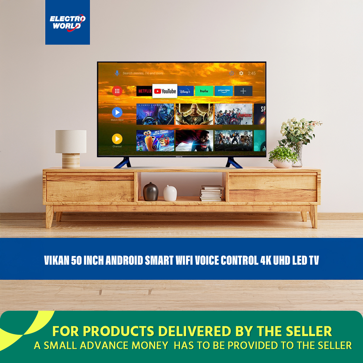 Vikan 50 Inch Android Smart WiFi Voice Control 4k UHD Led Tv Ram 2 gb Rom 16 gb