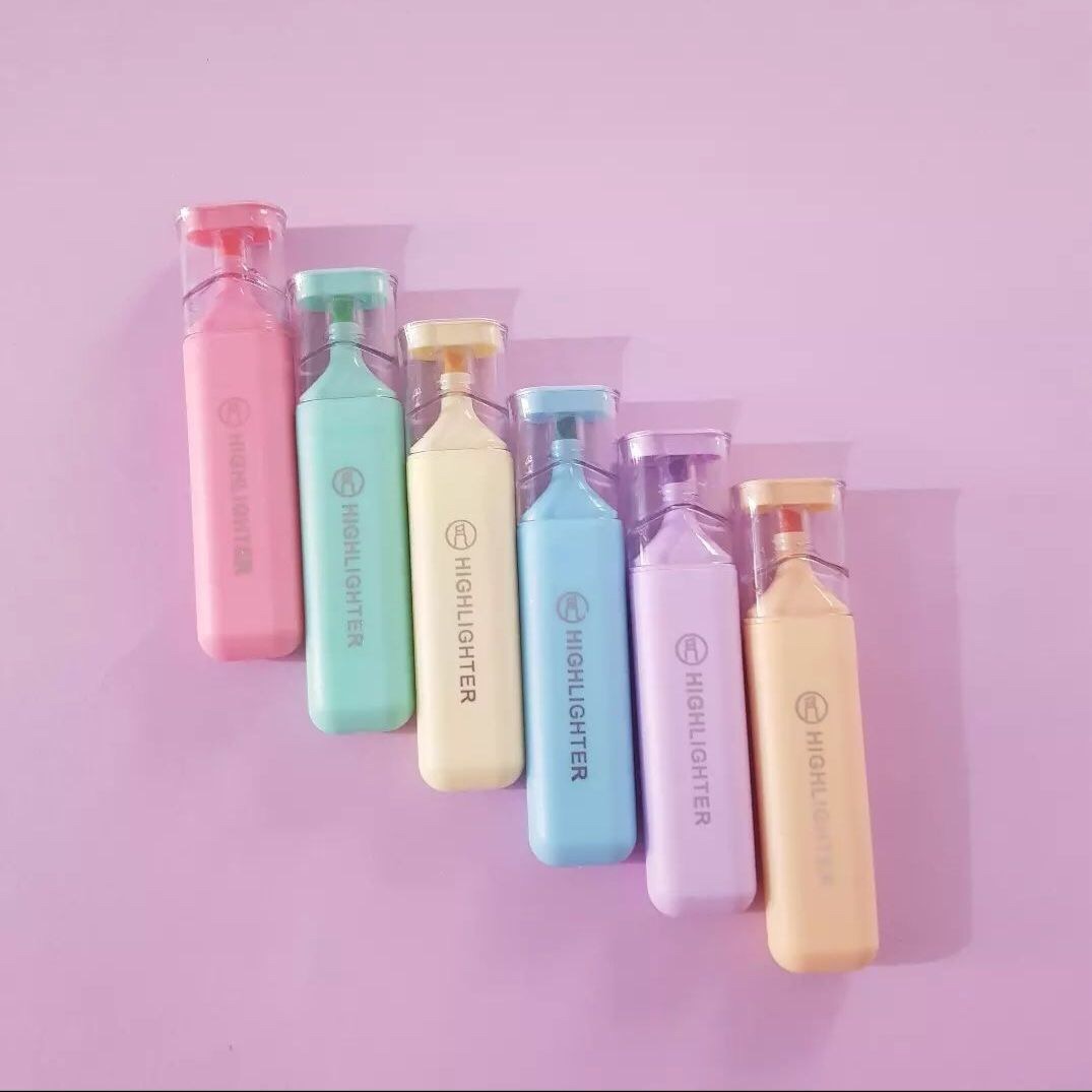 Fluorescent Highlighter Pens 6 pcs Set Pastel Macaron Colored For Drawing, Marking, Note-Taking. 