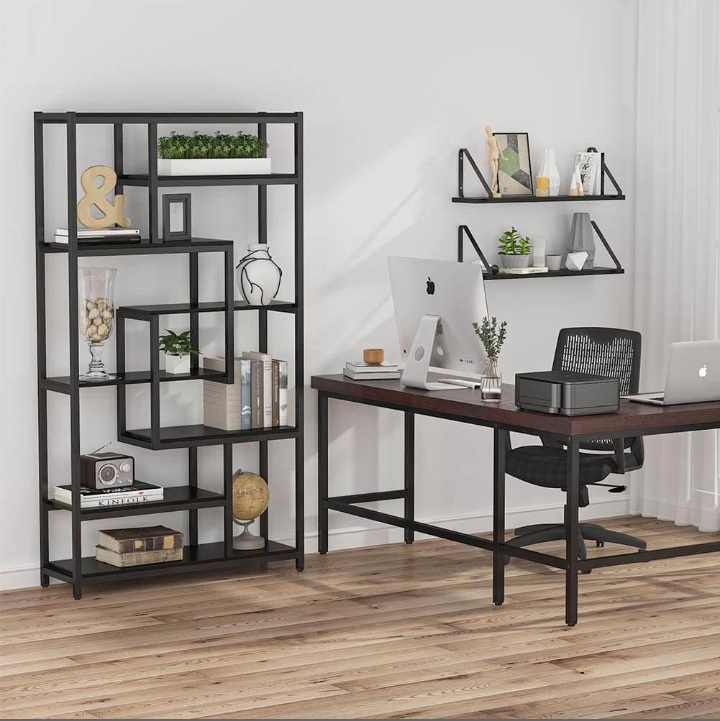 8-Shelves Staggered Bookshelf, Bookcase, Display Shelf ,Storage Organizer. 