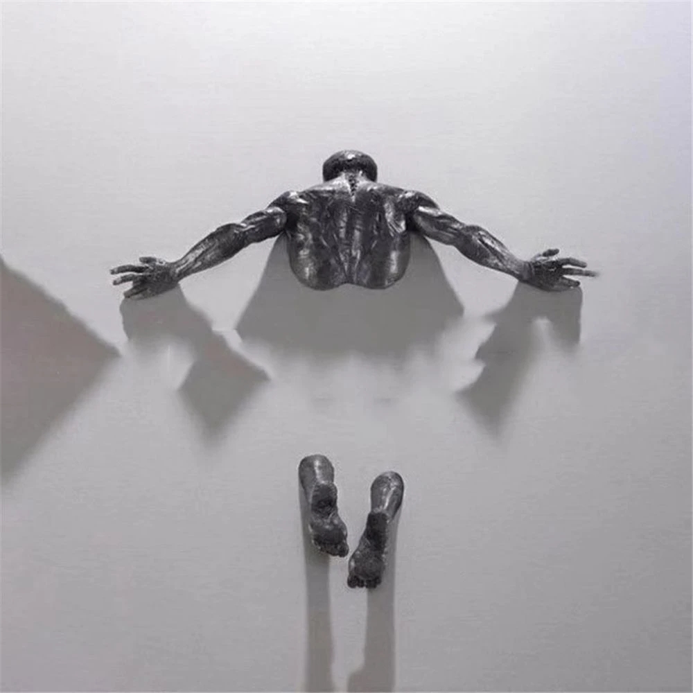 New Imitation Copper Wall Decor Abstract Character Resin Rock Climbing Man Statue Sculpture Background Wall Art 3D Through Wall. 
