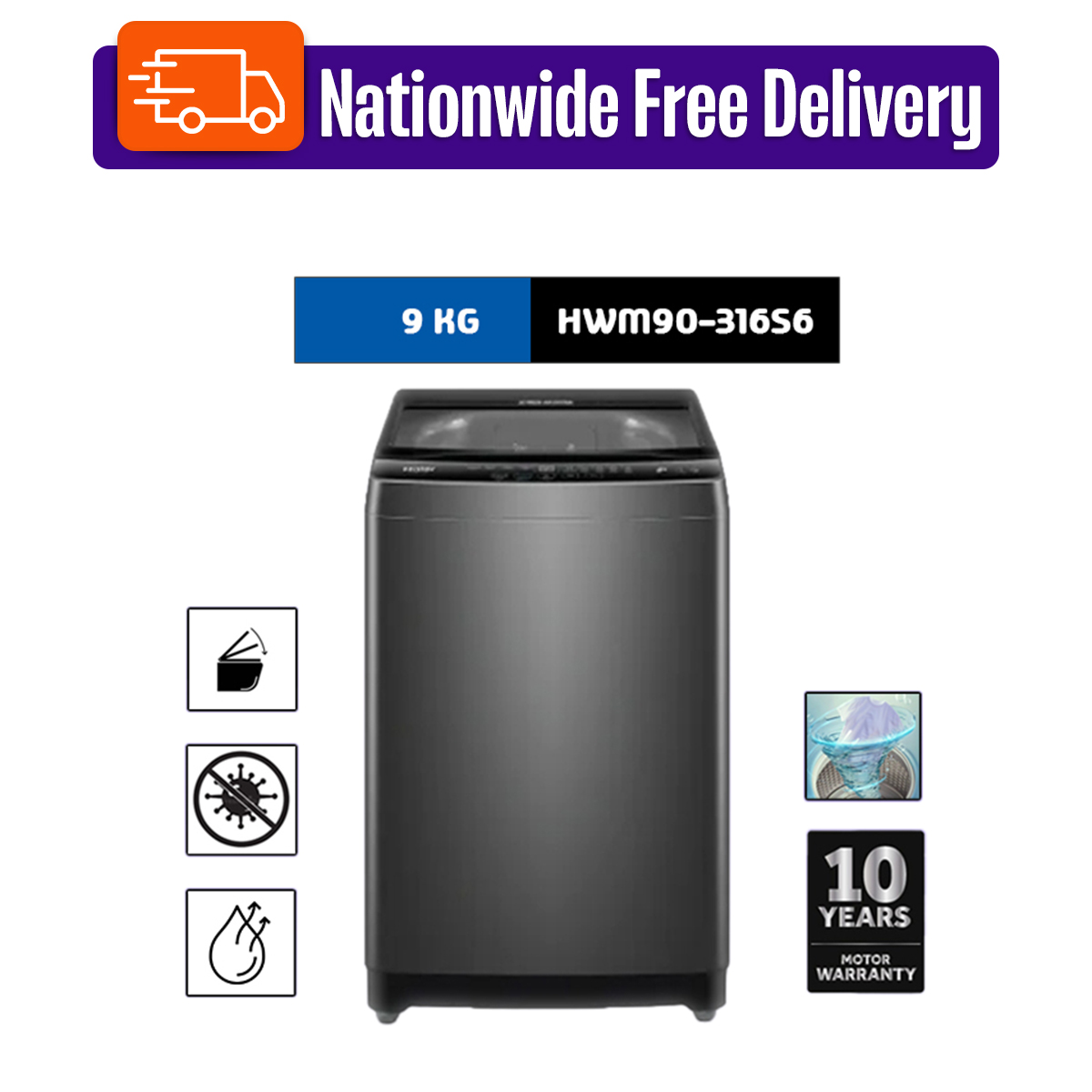 Haier HWM90-316S6 Top Loading Washing Machine 9kg