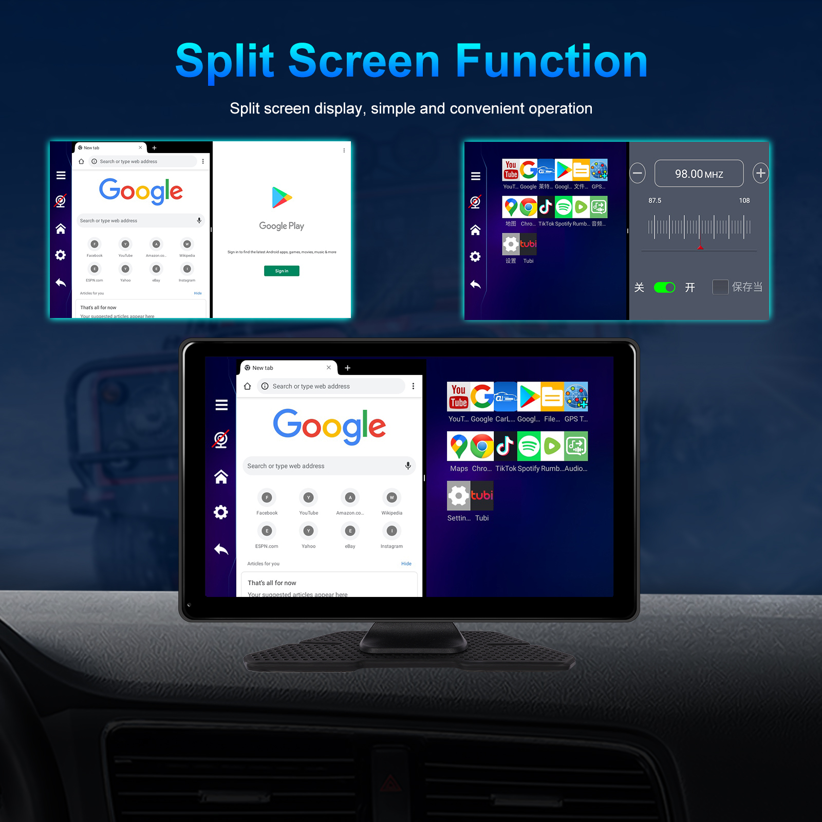 Podofo Android 10 CarPlay Car Video Player 9 " Suppport Rear Camera Supports Navigation Android Auto Apple Airplay Dashbord DVR. 