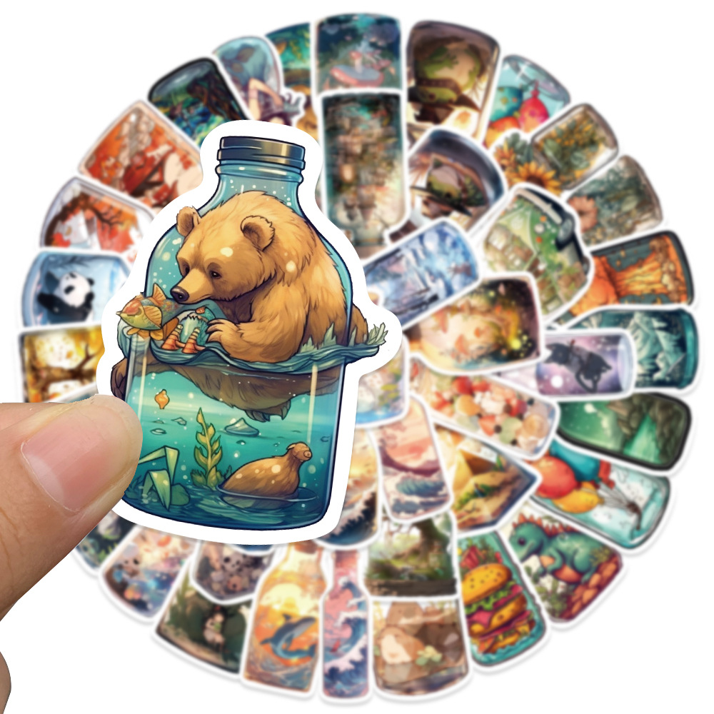50PCS In The Bottle Big World Graffiti Sticker Ins Bottle DIY Phone Case Water Cup Luggage Decorative Toys With Stickers. 