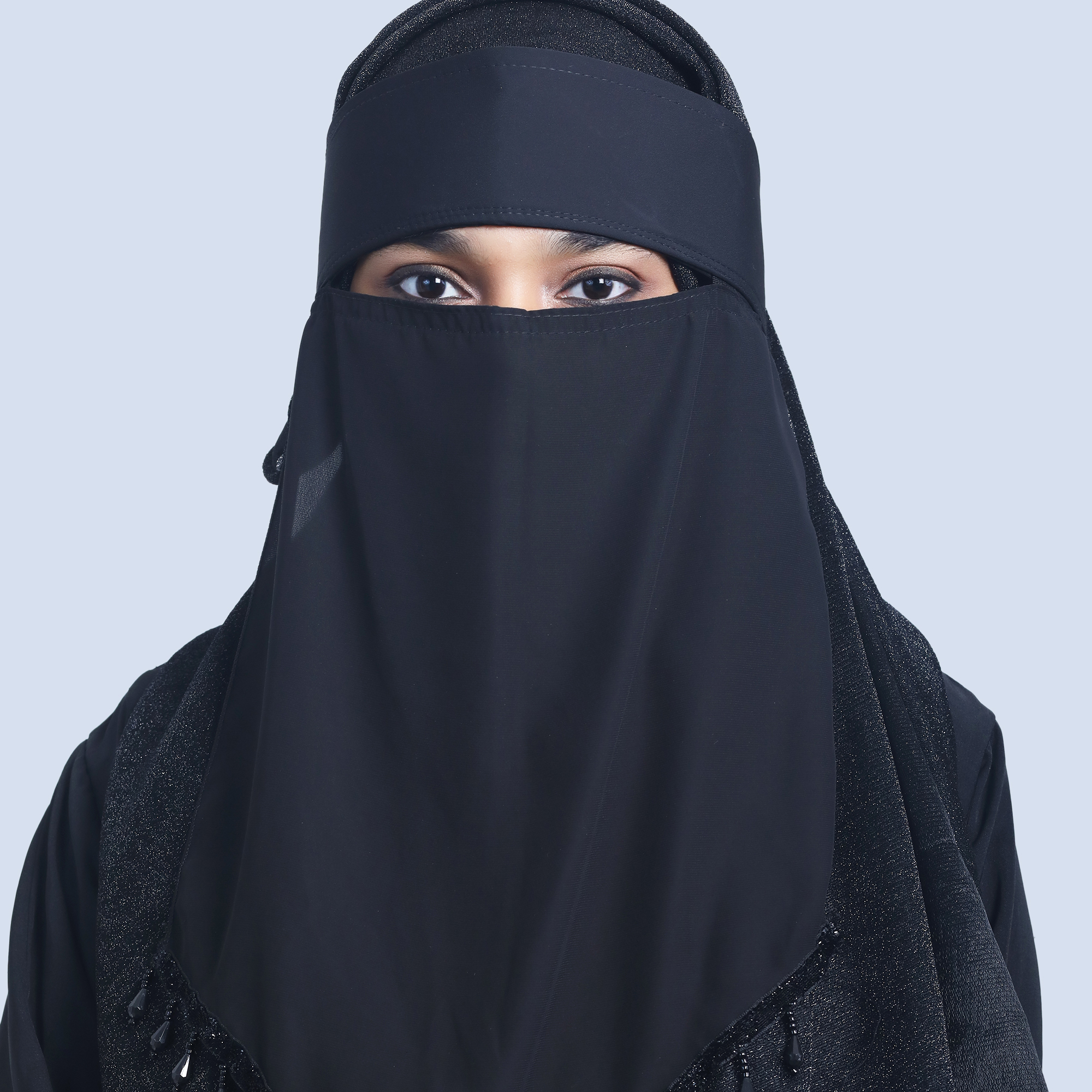 Stylish Single Layer Niqab with Sequins & Beads | Triangle Shaped | Trendy, Comfortable, Easy-to-Wear Design for Women. 