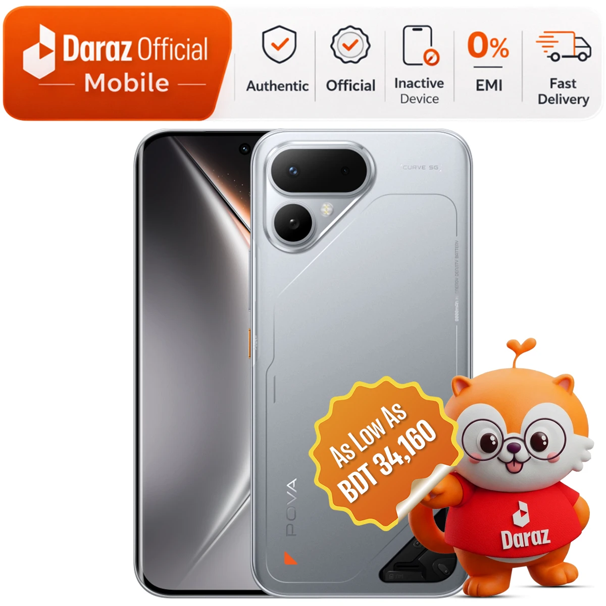 TECNO POVA Curve 2 5G Official Warranty - Premium Curved AMOLED Display + 50MP Camera + 45W Fast Charging | Official warranty