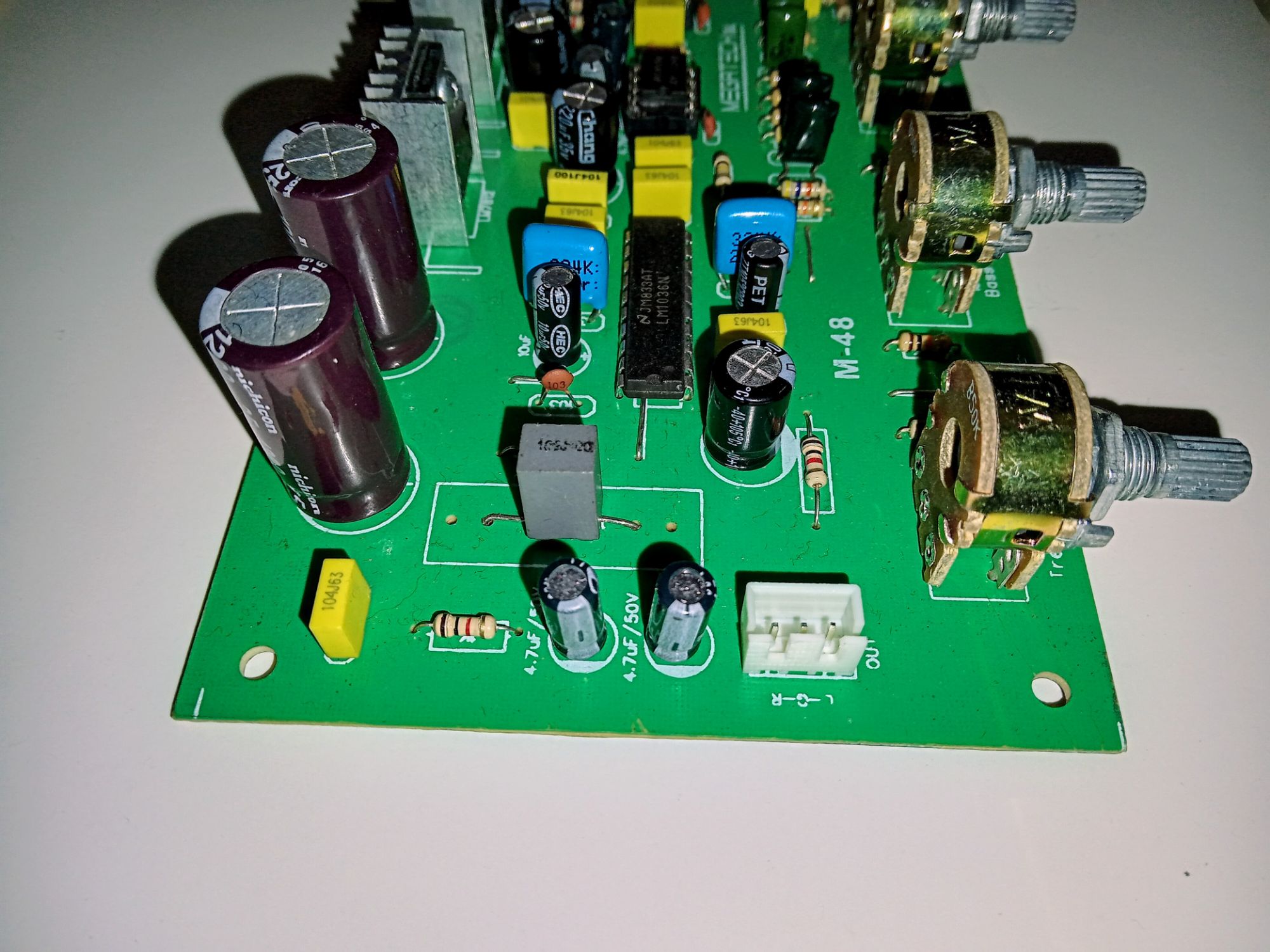 LM1036N IC used the best quality 3 way tone control circuit board with sound buster switch.. 