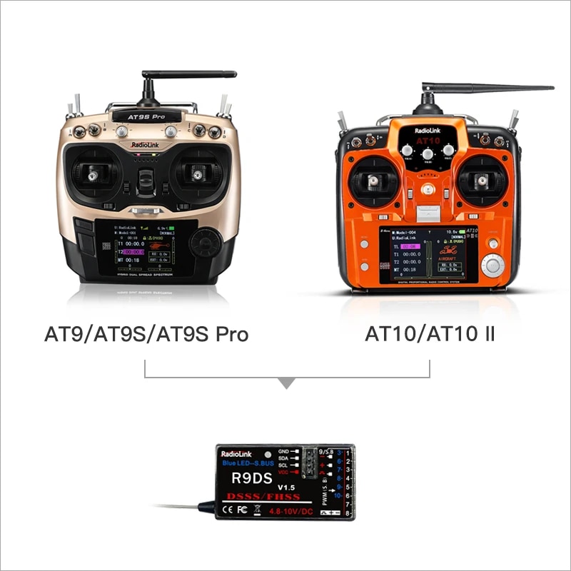 Original Radiolink R12DSM R12DS R9DS R6DSM R6DS RC Receiver 2.4GHZ Work with Transmitter AT9/AT9S/AT9S Pro/AT10/AT10 II Airplane. 