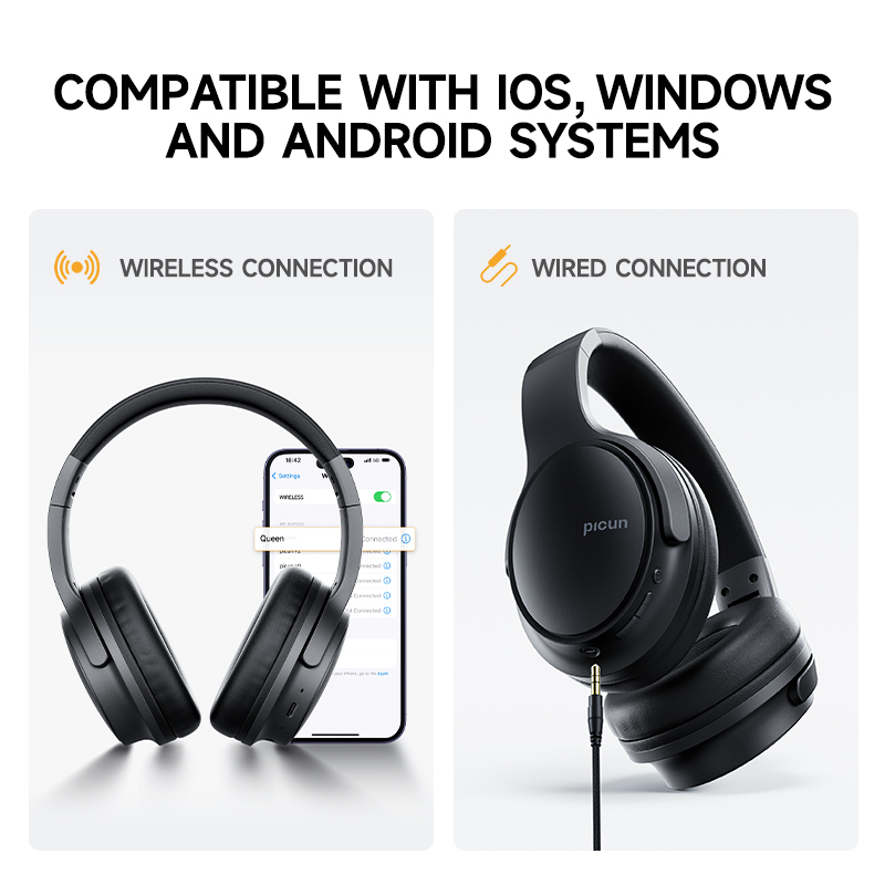 Picun B-06 Bluetooth Headphones Over Ear, 110 Hours Playtime Wireless Headphones with Mic, Foldable Adjustable Lightweight HiFi. 
