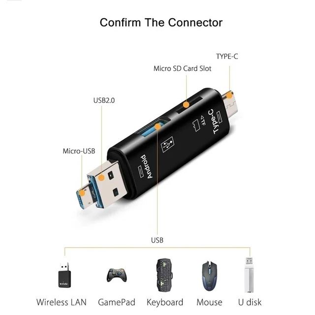 5 in 1 Multifunction Converter OTG Usb 2.0 Type C/Usb /Micro Usb/Tf/SD Memory Card Reader OTG Card Reader Adapter Mobile Phone Accessories. 