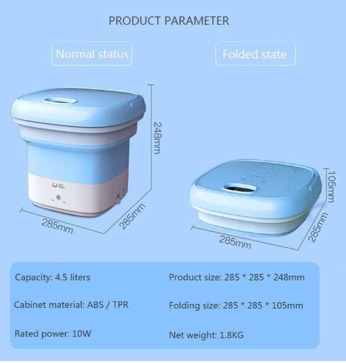 Mini foldable washing machine top loading portable easy to store carry. 