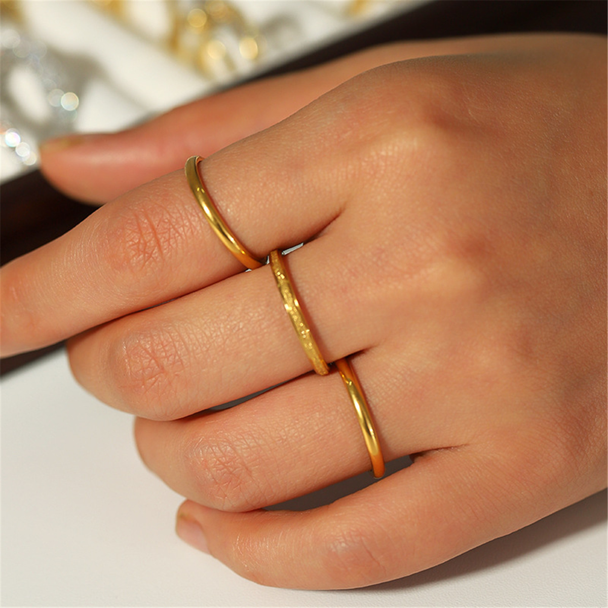 3Pcs/set Vintage 18K Gold Plated Stainless steel Rings for Women Fashion Jewelry Gift Simple Ring. 