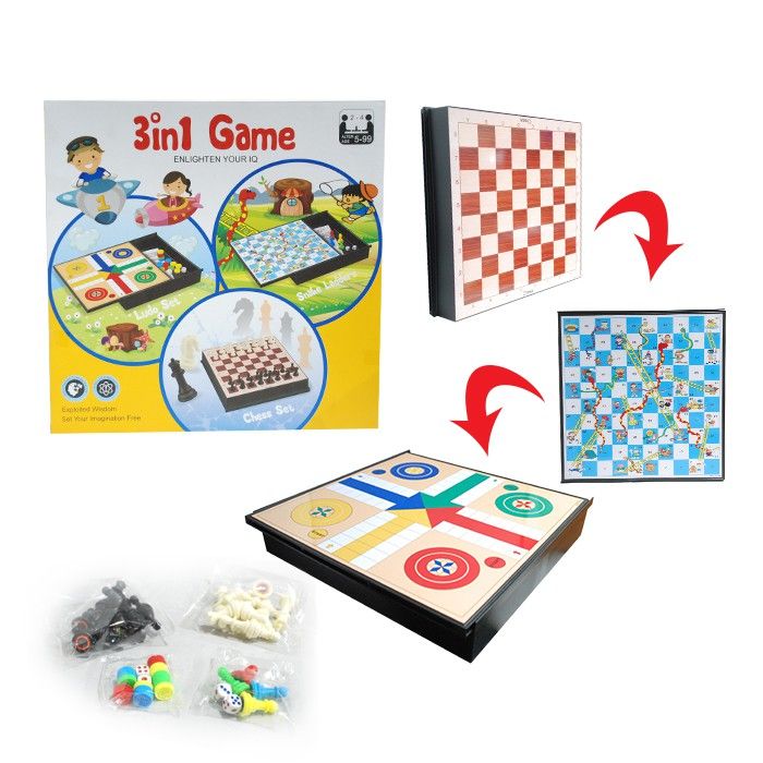 3 in 1 Board Game Magnetic Ludo and Snake Ladders and Chess. 