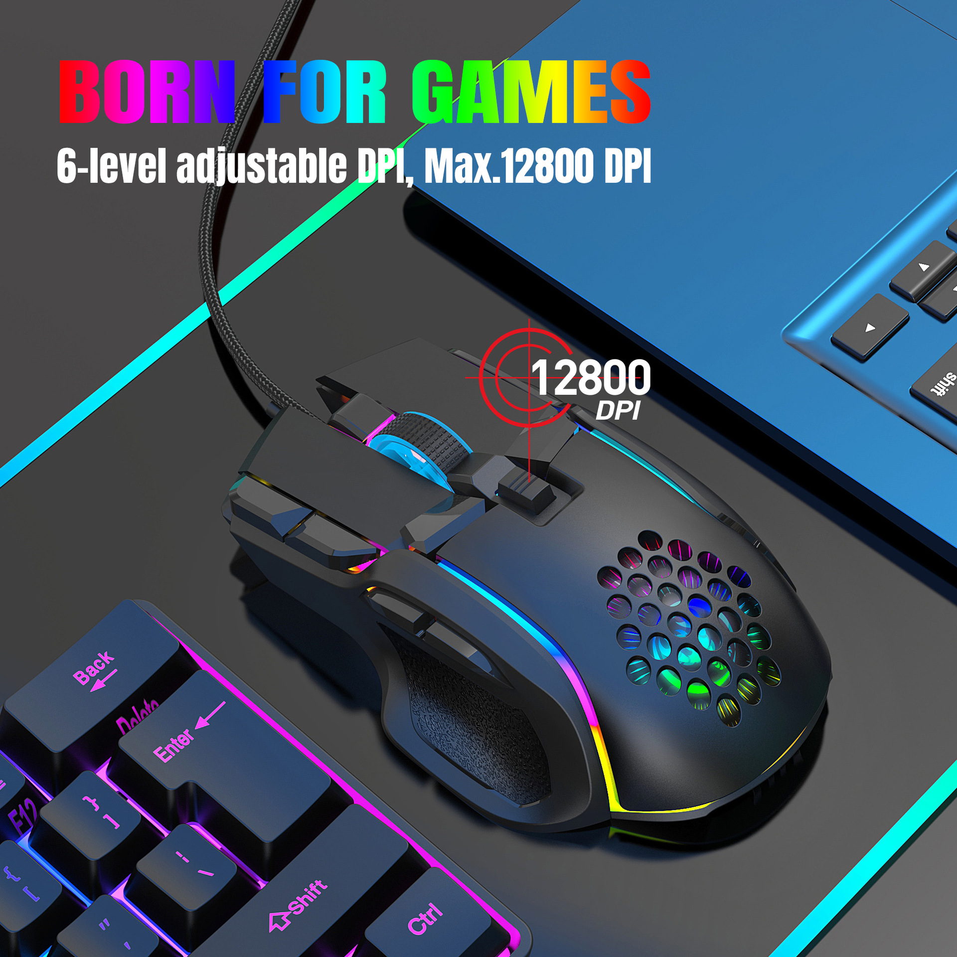 10 Buttons 12800 DPI USB Gaming Mechanical Mouse RGB Backlit Computer Gamer Programmable Wired Mice For Laptop PC Desktop. 