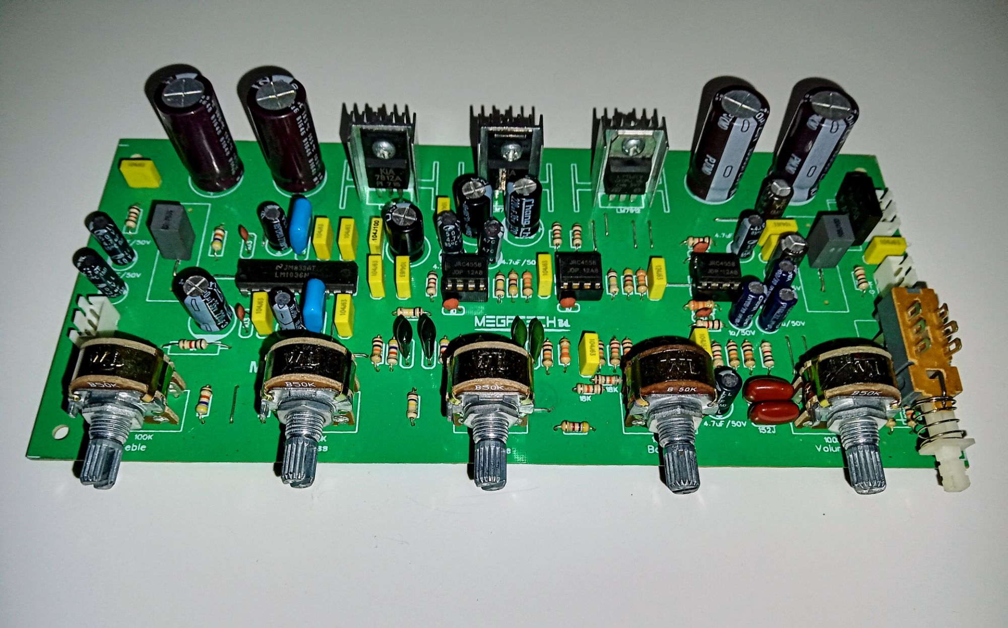 LM1036N IC used the best quality 3 way tone control circuit board with sound buster switch.. 