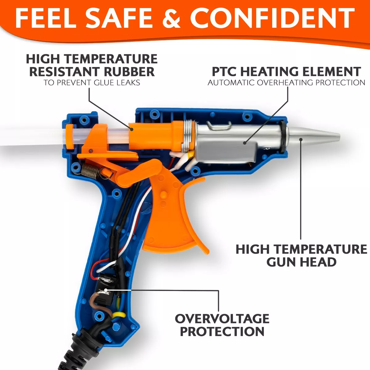 Premium Hot Glue Gun + 5 Free Glue Sticks – Fast Heating, Strong Bonding, Perfect for DIY & Crafts. 