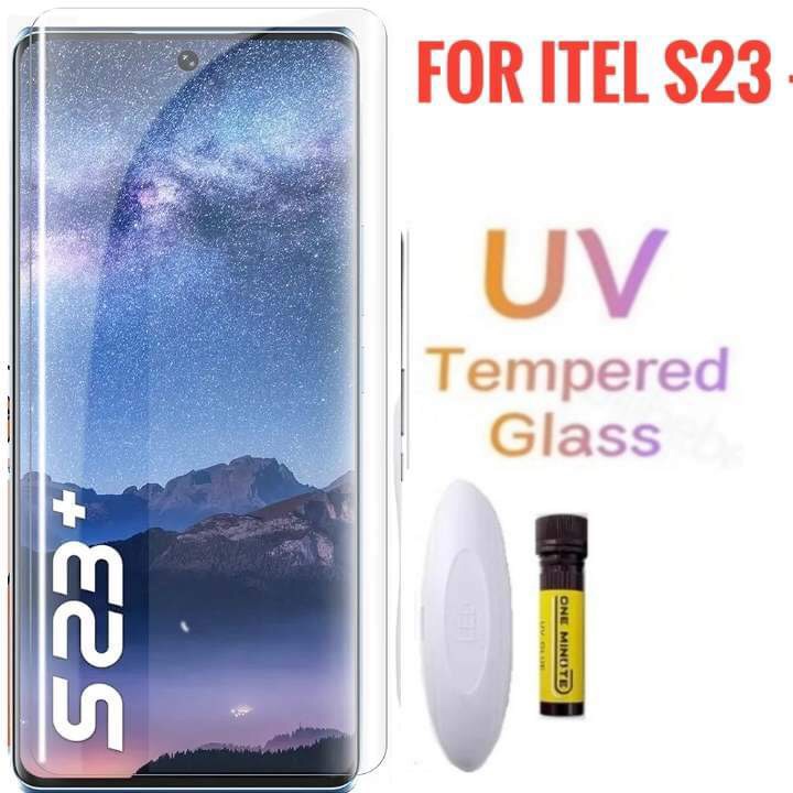 UV Glue Curved Tempered Glass Screen Protector For Itel S23+ / S23 Plus, Screen Guard Gorilla Glass Protector With Easy Installation Kit (Itel S23+)