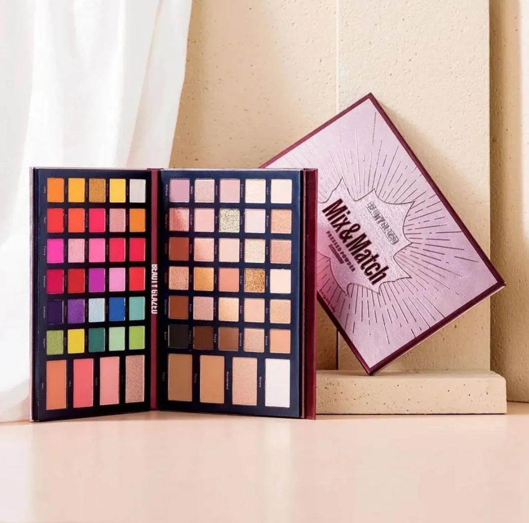 Beauty Glazed 68-Color Mix & Match All-In-1 Eyeshadow Palette With Blush Contour Highlighter. 