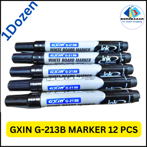 GXin G-213B Black Refillable Whiteboard Marker Pen - 12pcs. 
