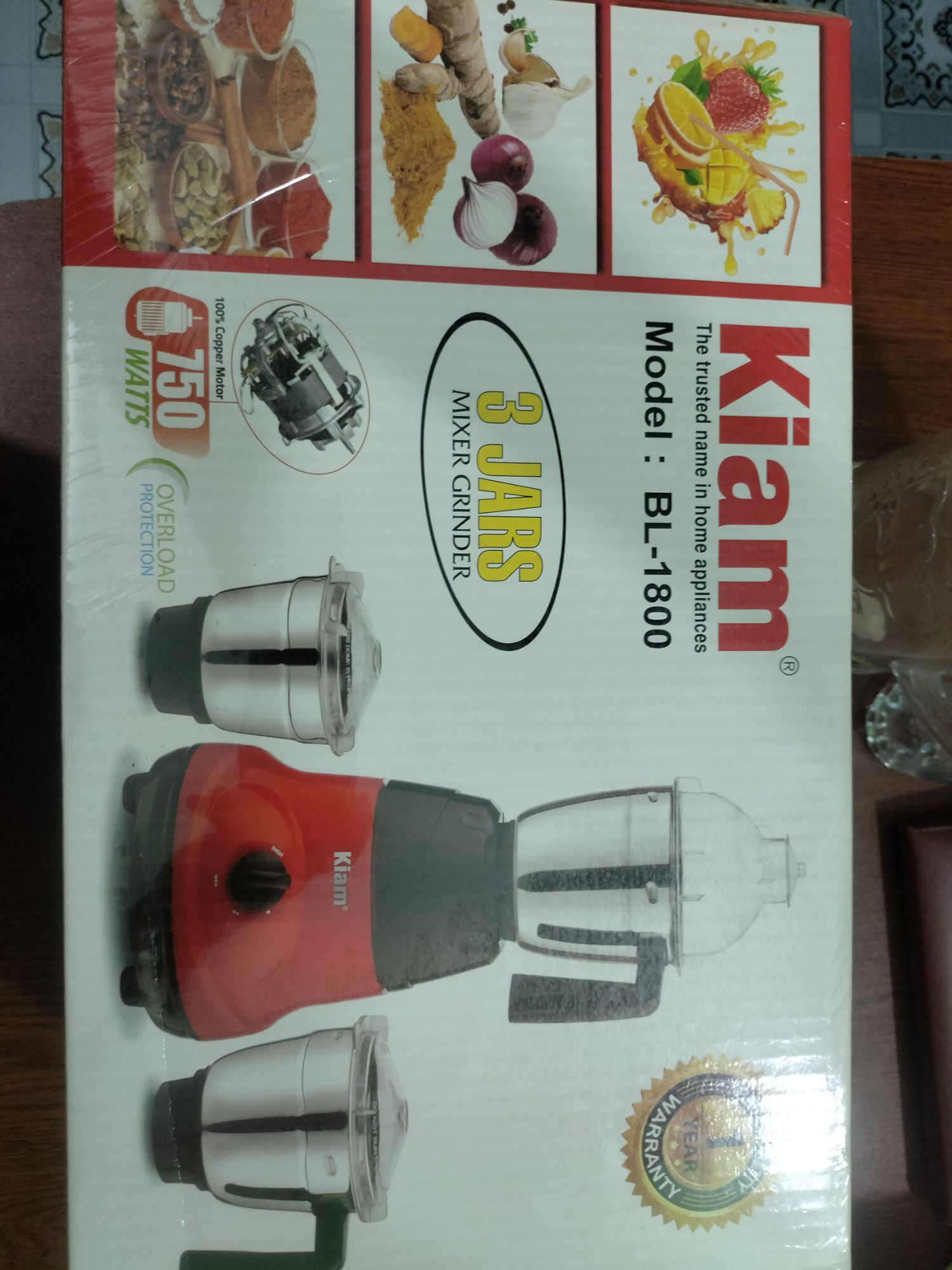 KIAM MIXER GRINDER 3 JARS (750 WATTS) MODEL: BL-1800. 