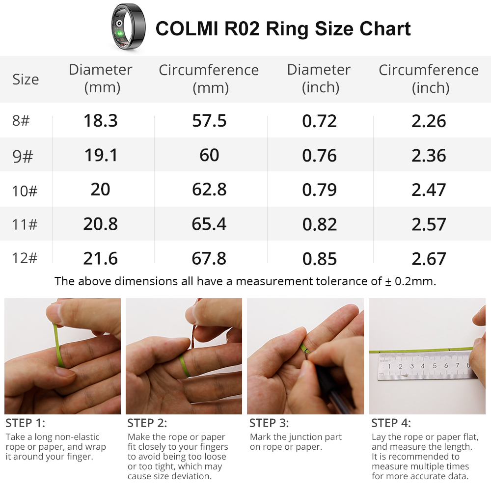 COLMI R02 Smart Ring Military Grade Titanium Steel Shell Health Monitoring IP68 & 3ATM Waterproof Multi-sport Modes. 