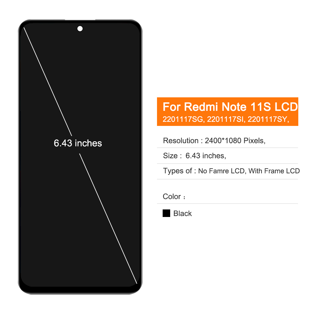6.43" For Xiaomi Redmi Note 11 2201117TG LCD Display Touch Screen Digitizer Assembly For Redmi Note 11 2201117SG Screen +Frame. 