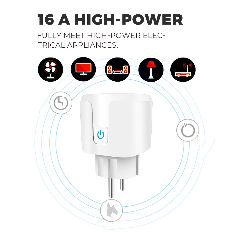 Smart Plug WiFi Socket EU 16A/20A With Power Monitoring Timing Function Works With Alexa, Google Home, Alice, SmartThimg. 