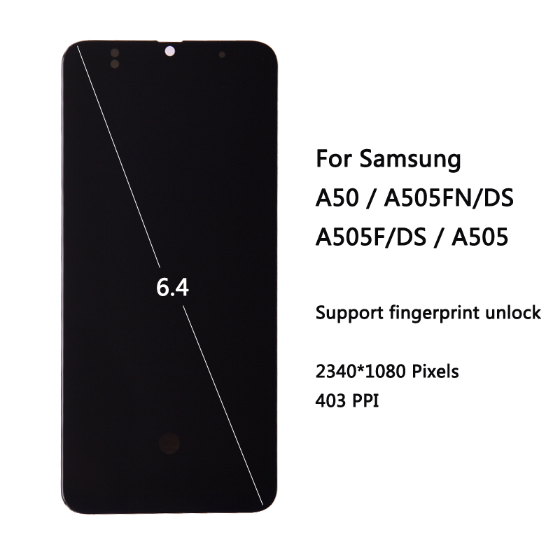 Super AMOLED 6.4'' Display For Samsung  A50 SM-A505FN/DS A505F/DS LCD Display Touch Screen Digitizer For Samsung A50 lcd. 