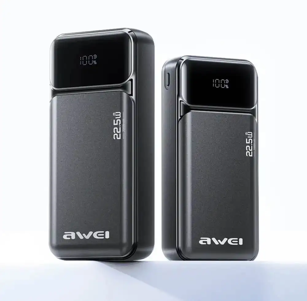 Awei PA-92 20000mAh 22.5W Fast Charging Power Bank with Digital Display | USB + Type-C Output | Portable Fast Charger | Black
