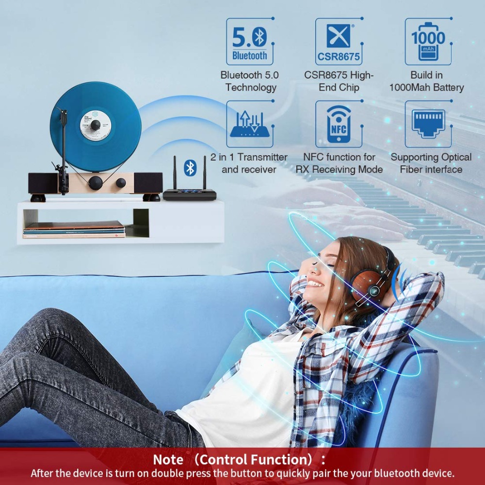80M CSR8675 Aptx Low Latency HD Bluetooth 5.0 Audio Transmitter Receiver SPDIF 3.5mm 3.5 AUX RCA Wireless Adapter for Car TV PC. 