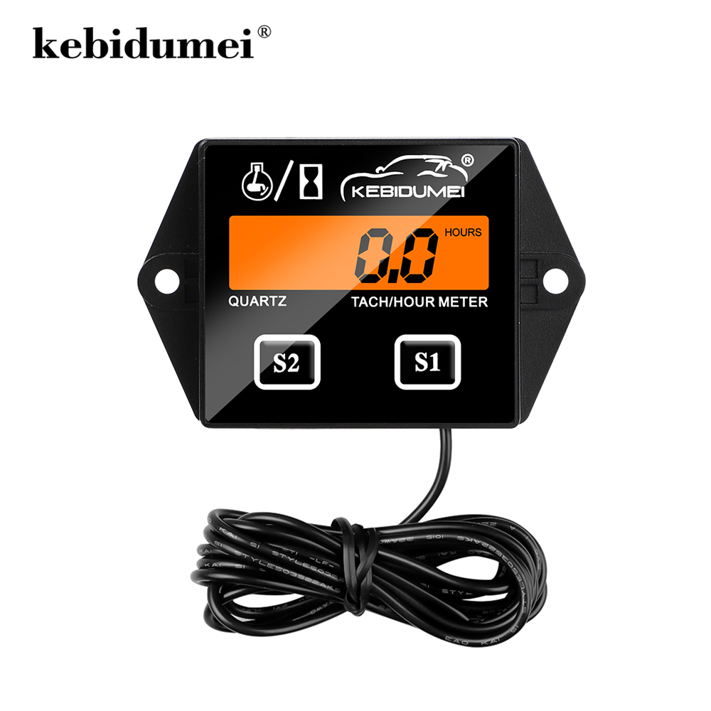 Kebidumei Digital Engine Tach Hour Meter Tachometer Gauge Engine RPM LCD Display Waterproof For Moto Marine Chainsaw Pit Boat