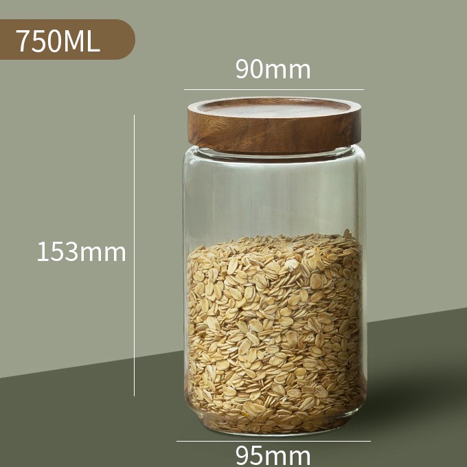 Wood Lid Glass Airtight Canister Kitchen Storage Bottles Jars Food