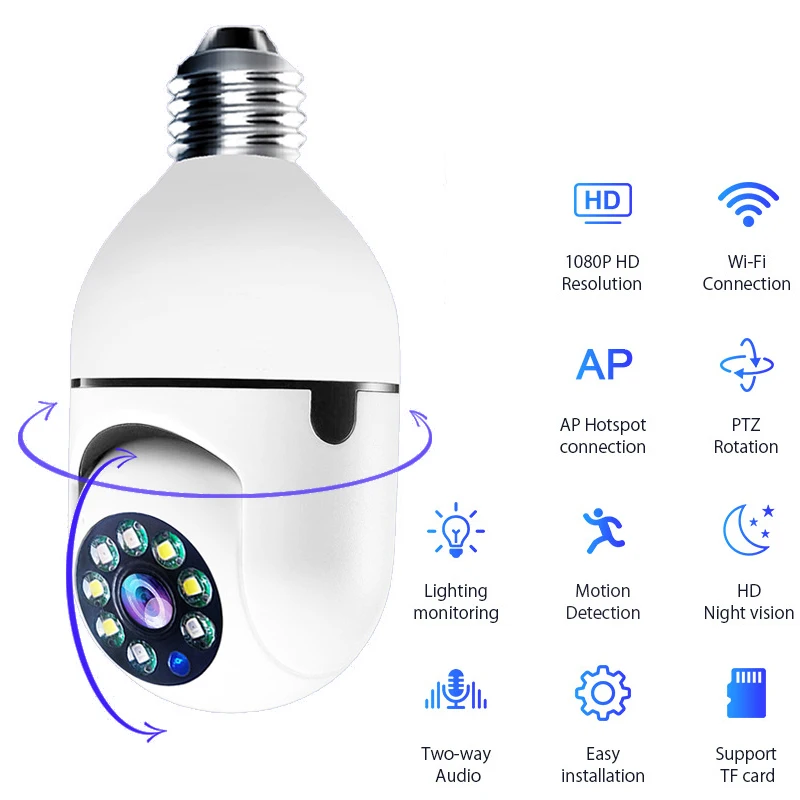 E27 2.4G Wifi IP Bulb Surveillance Camera Night Vision Wireless Home Cameras CCTV Video Security Protection Baby Mini Cam