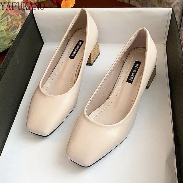 Shallow Mouth Square Toe Chunky Block Heel High Heels Retro Grandma Shoes Mid Heel Comfort Career Work Shoes Simple Lady Pumps. 